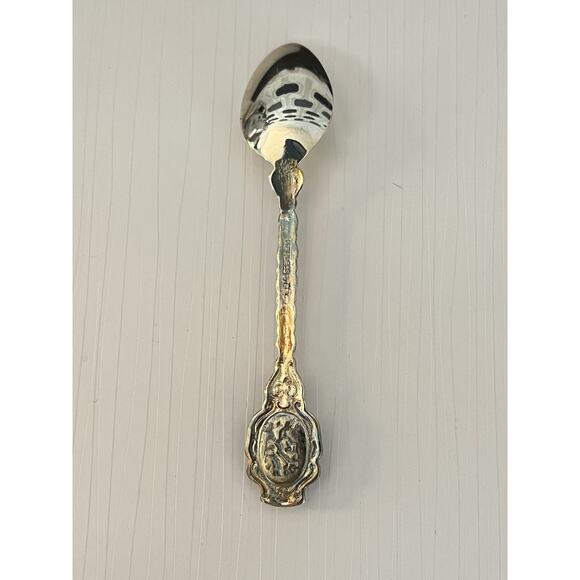 Vtg Porcelain Tea Sugar Spoon Coffee Pink Roses Stainless Steel 4.5" Set of 6 - Picture 4 of 7